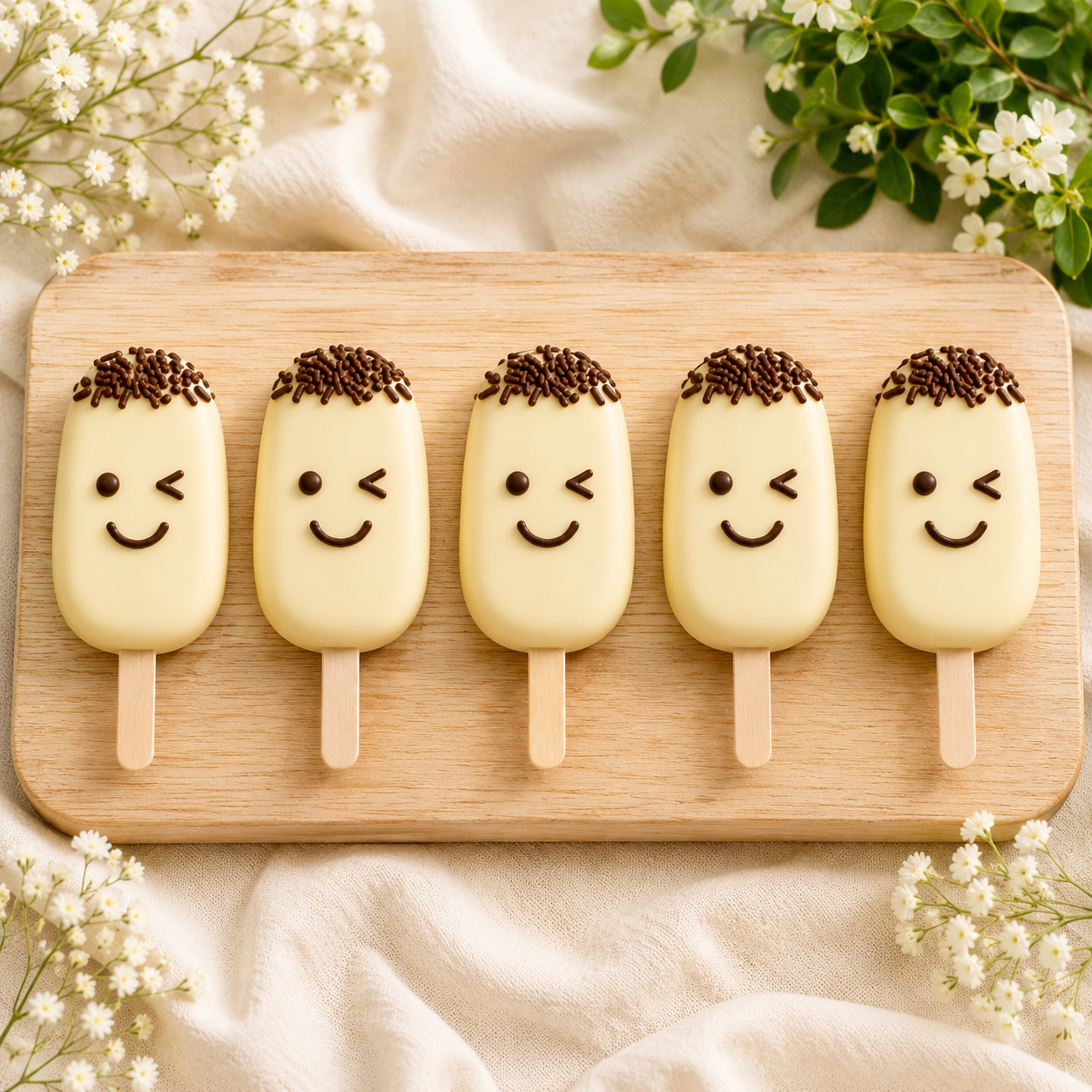 Box con 5 paletas de chocolate decoradas