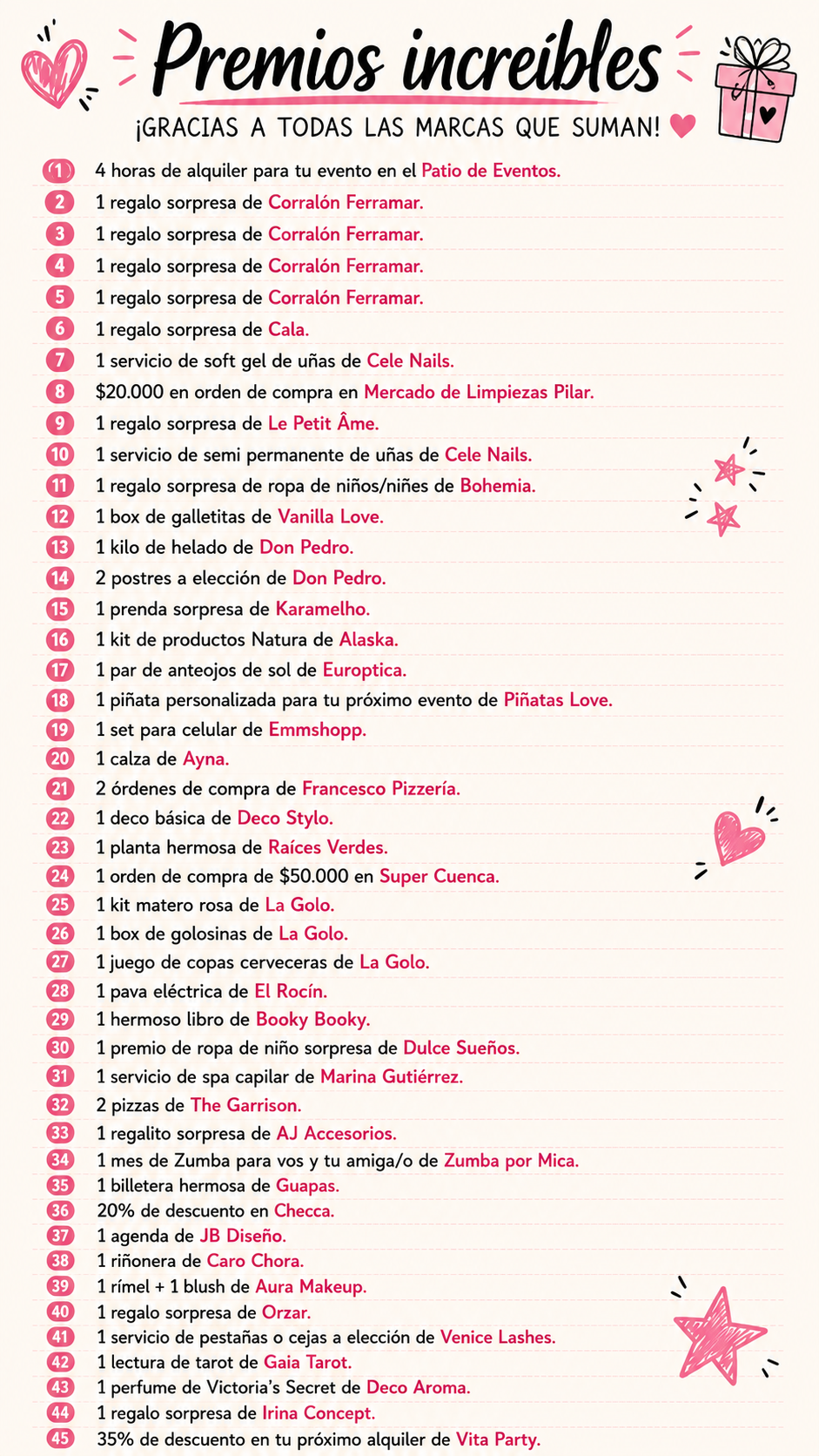 45 premios en juego ✨🥰🎀