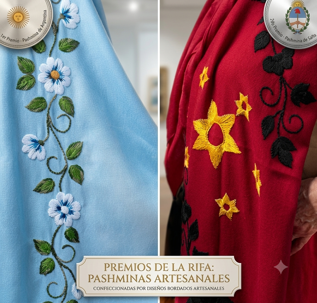 una pashmina de la bandera floral de Salta, confeccionada por Diseños Bordados Artesanales (Patricia Rivas Orozco)