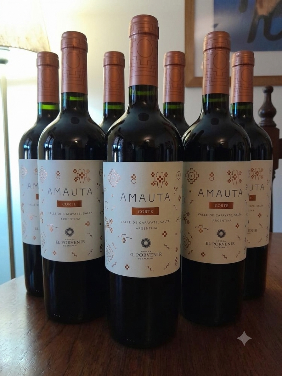 una caja de 6 vinos de la Bodega El Porvenir, Amauta corte (tinto)