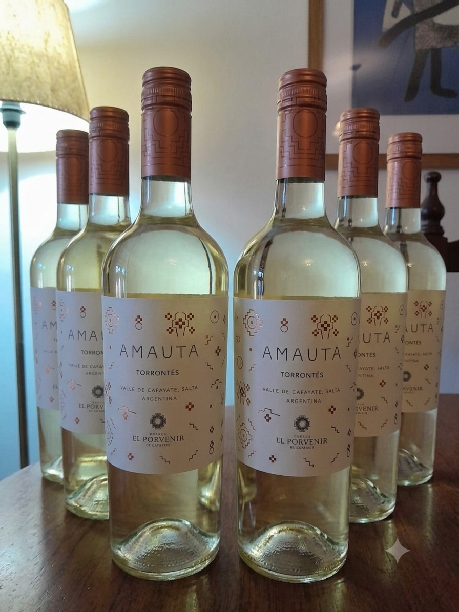 una caja de 6 vinos de la Bodega El Porvenir,Amauta Torrontés